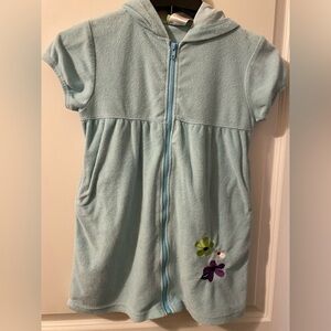 Al & Ray Aqua Hooded Tunic/Dress/Top with Floral Embroidery